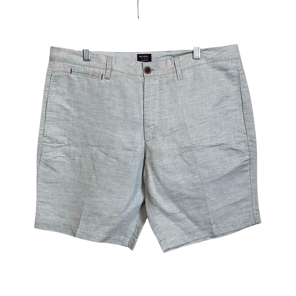 Untuckit Men's Size 36” Light Gray Linen Cotton Blend Flat Front Shorts 9”